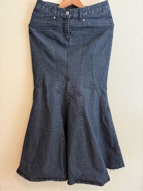 Bisou Bisou Dark Blue Denim Flared Skirt